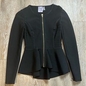 Herve Leger Peplum Bandage Zip Up Top Black X-Small
